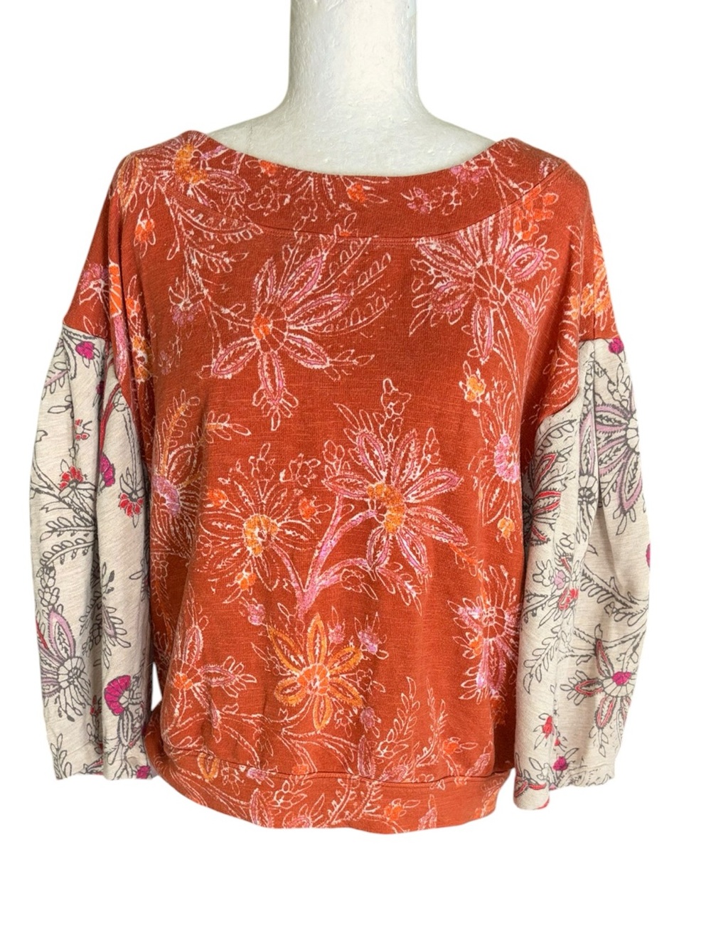 Anthropologie Daily Practice Floral Print Puff Sleeve Sweatshirt - L